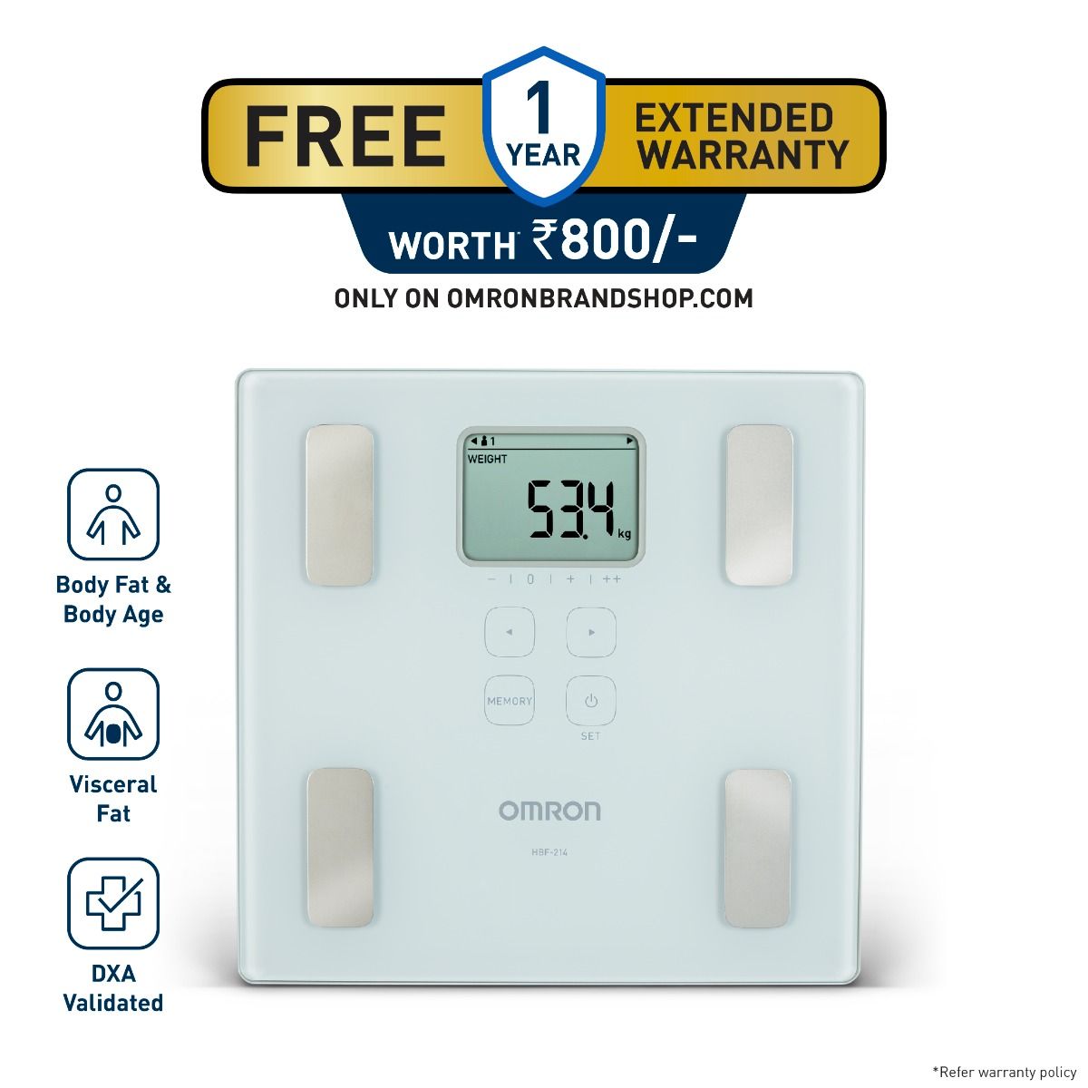 Omron HBF-214-AP Body Composition Monitor with Body Fat & BMI Analysis
